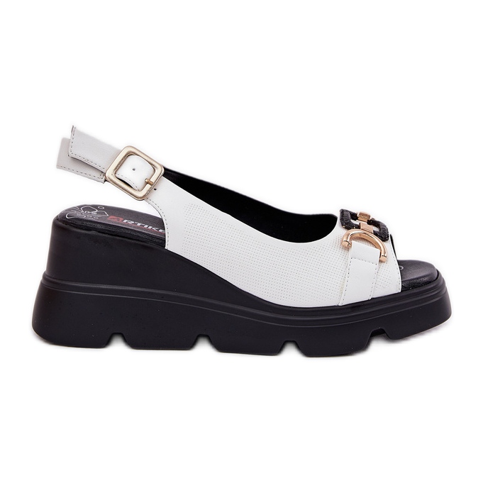 ARTIKER Sandale din piele pentru femei pe pană și platformă cu decorare Artker 56C1588 Alb ARTIKER Sandale din piele pentru femei pe pană și platformă cu decorare Artker 56C1588 Alb