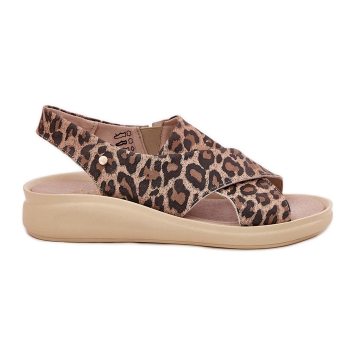 Zazoo 40392 Sandale din piele imprimeu leopard maro pentru femei bej