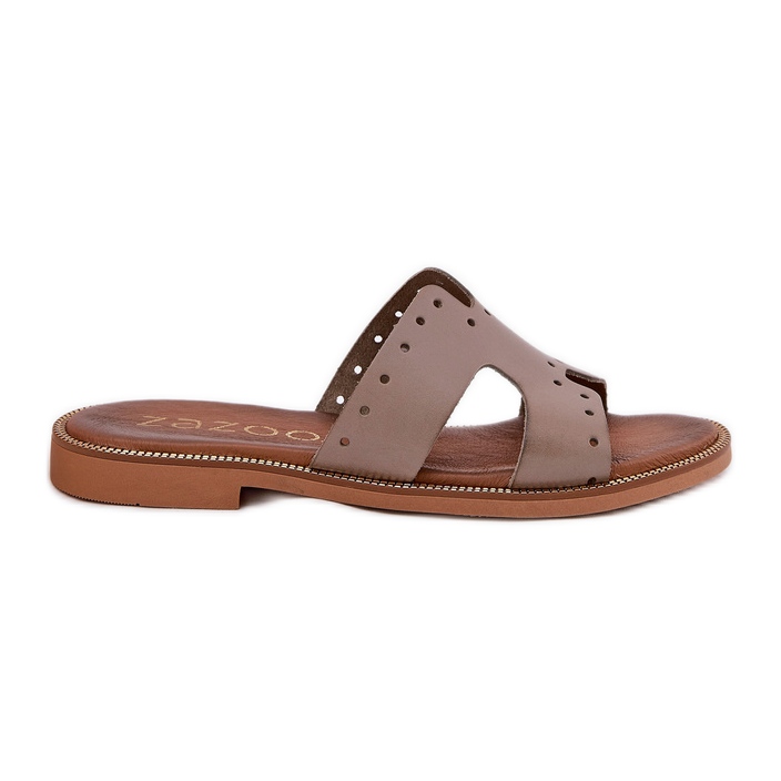 Zazoo 40326 Papuci pentru femei cu decupaje decorative Dark Boon bej