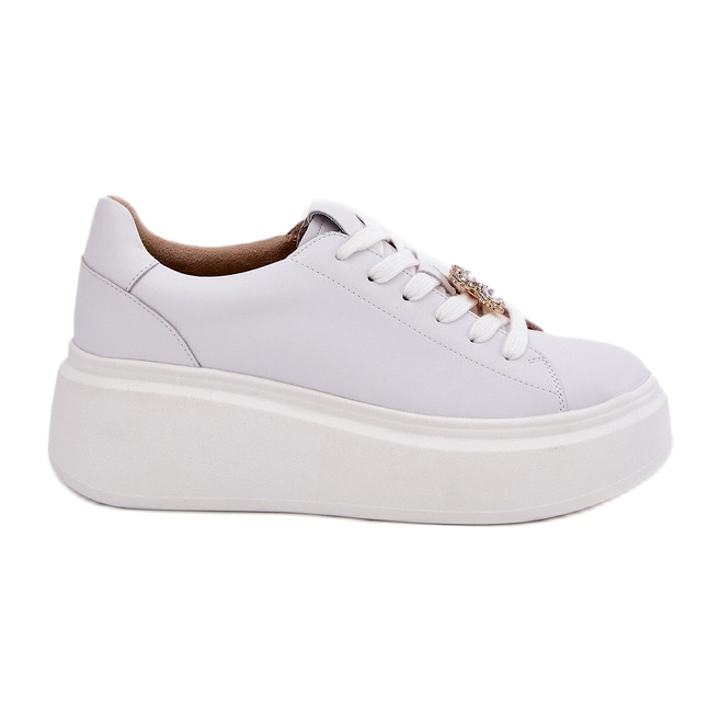 Pantofi sport din piele pentru femei pe platformă cu Vinceza 39922 White alb