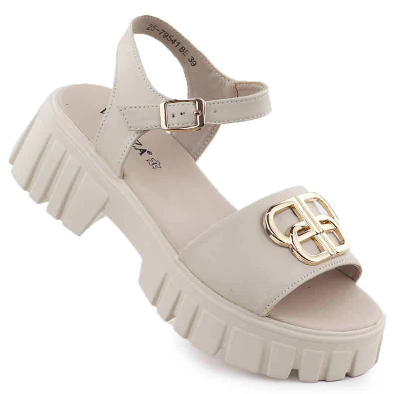 Sandale din piele pentru femei pe pad bej Vinceza 79541 Sandale din piele pentru femei pe pad bej Vinceza 79541