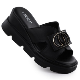 Papuci pentru femei pe pană Black Vinceza 58464 negru