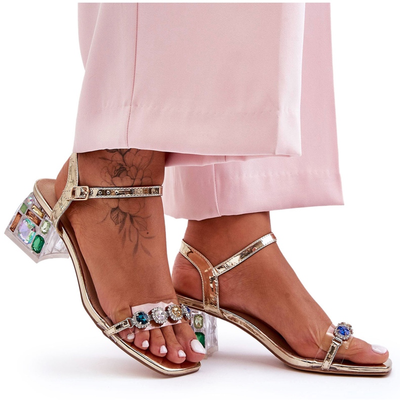 Sandale Damă Pe Toc Înalt Cu Cristale Aurii S.Barski MR1037-01 de aur