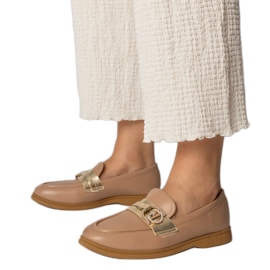 Creamy Eco -Leather Loafers cu zirconi cremos