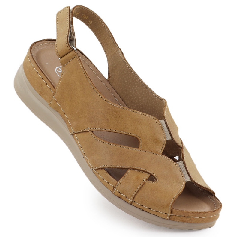 Sandale pentru femei din piele pe pană Helios maro deschis 144 Sandale pentru femei din piele pe pană Helios maro deschis 144