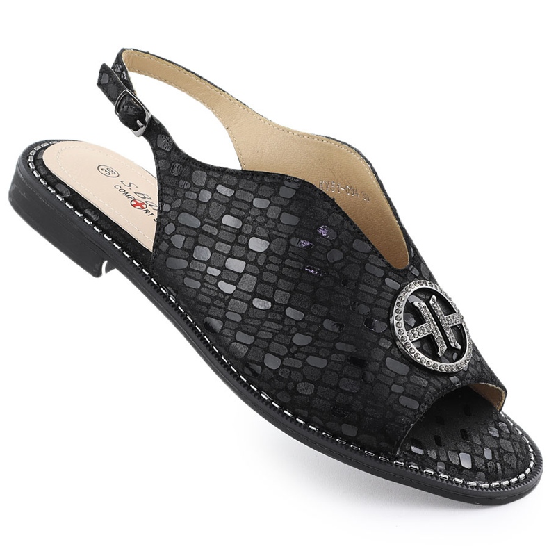 S.Barski Sandale din piele pentru femei Czarne S. Barski KV51-094 negru