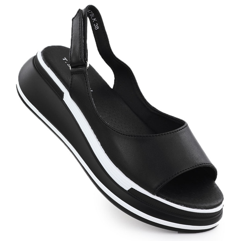Sandale din piele pentru femei pe pană T.Sokolski L25-247 negru