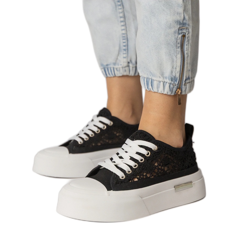 Sneakers Black Sneakers Openwork pentru femei negru