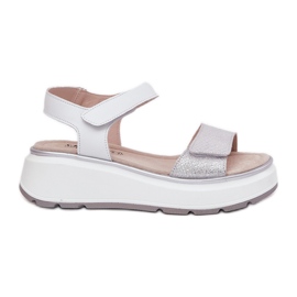 S.Barski Platforma de sandale din piele pentru femei și Velcro Wedges S. Barski LR51-543 Silver argint