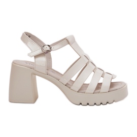 Sandale din piele pentru femei pictate pe Vinceza 66621 Post cerșetor ușor bej