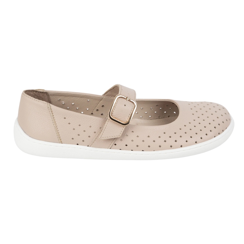 Balerinas pentru femei desculță Olivier 1770POL Pantofi din piele cu cataramă bej