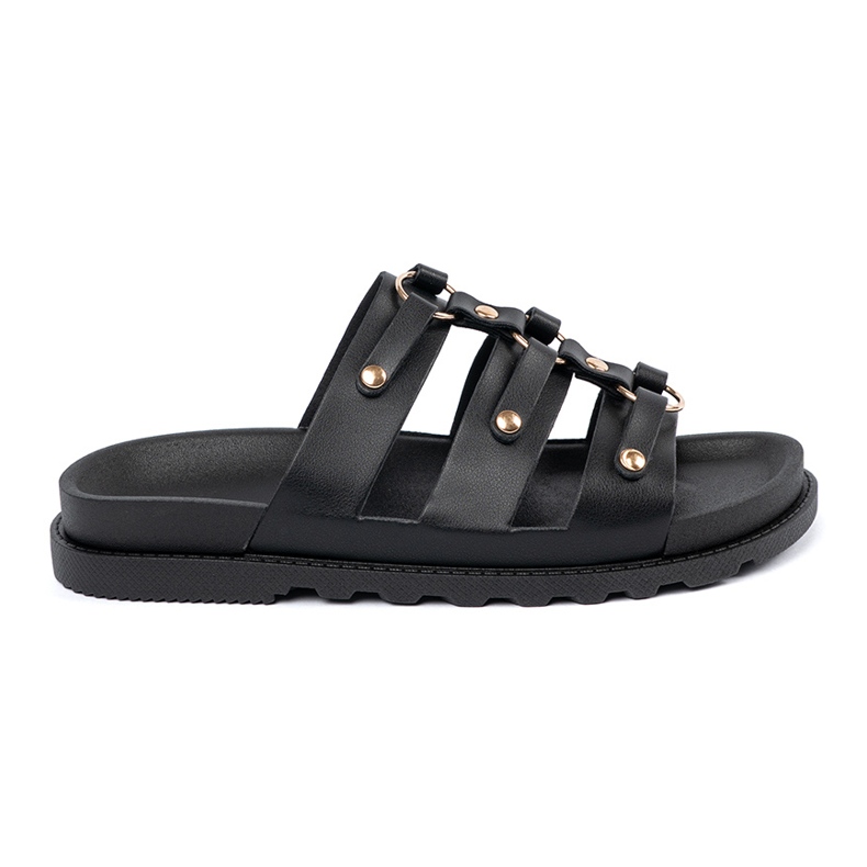 Seastar Papuci pentru femei negre decorate cu trei dungi cu strasuri negru Seastar Papuci pentru femei negre decorate cu trei dungi cu strasuri negru