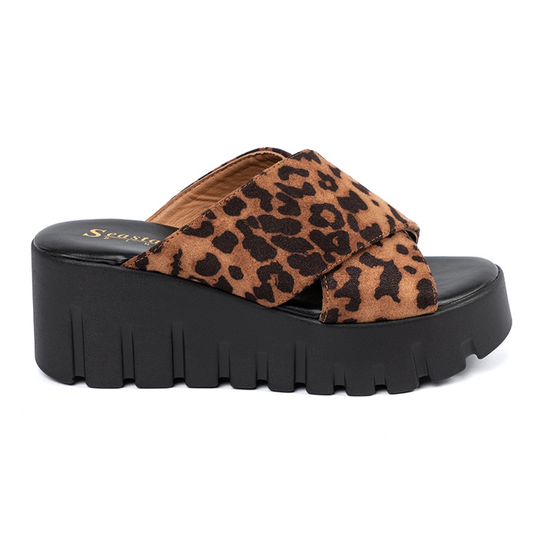 Seastar Flip -uri de piele de căprioară pentru femei cu pană de leopard maro Seastar Flip -uri de piele de căprioară pentru femei cu pană de leopard maro