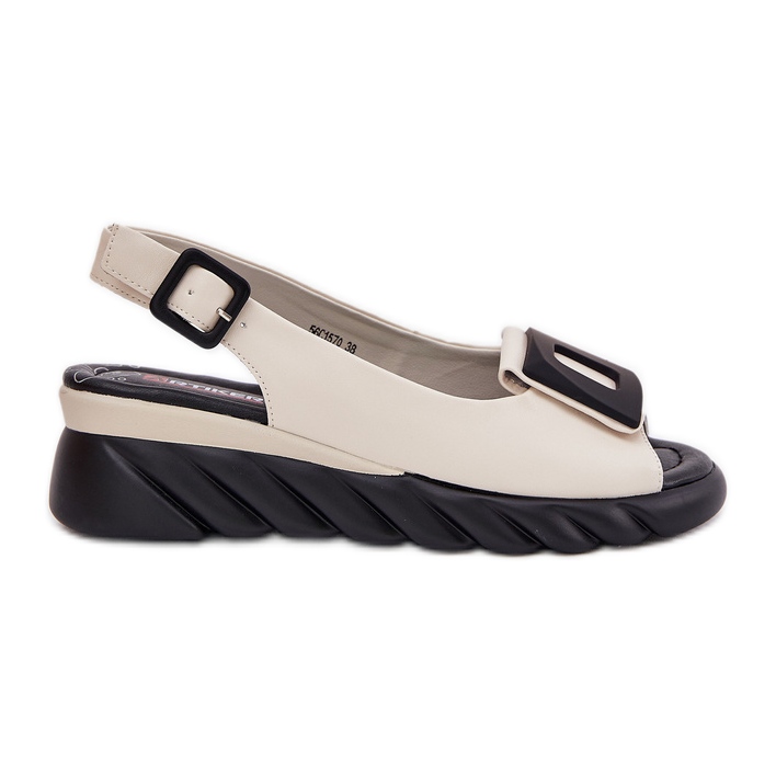 ARTIKER Sandale din piele pentru femei cu o pană cu decor Artker 56C1570 Beige bej