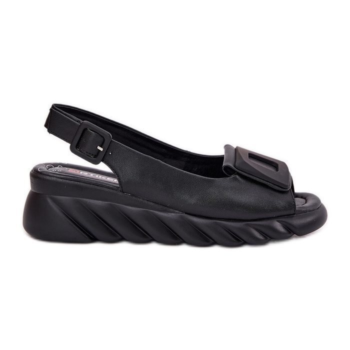 Sandale din piele pentru femei cu o pană cu decorare Artiker 56C2156 Negru Sandale din piele pentru femei cu o pană cu decorare Artiker 56C2156 Negru