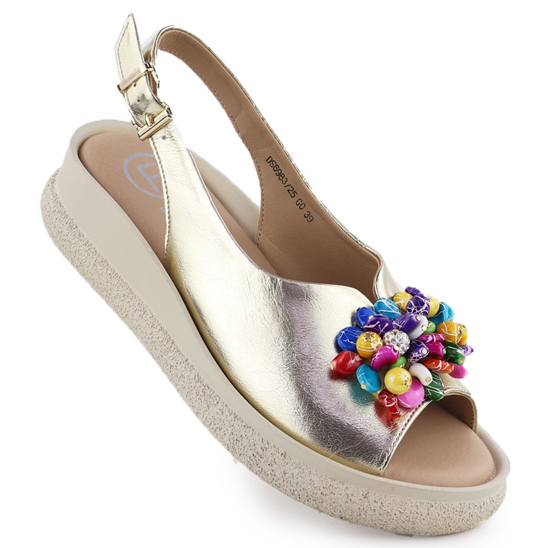 Sandale din piele pentru femei cu mărgele metalice Filippo Golden DS6983 de aur Sandale din piele pentru femei cu mărgele metalice Filippo Golden DS6983 de aur