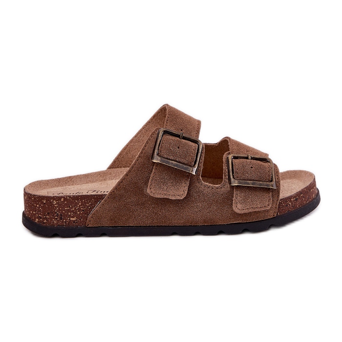 Flip -flops din piele de căprioară cu catarama pentru femei Panto FINO RR267024 BROWN maro