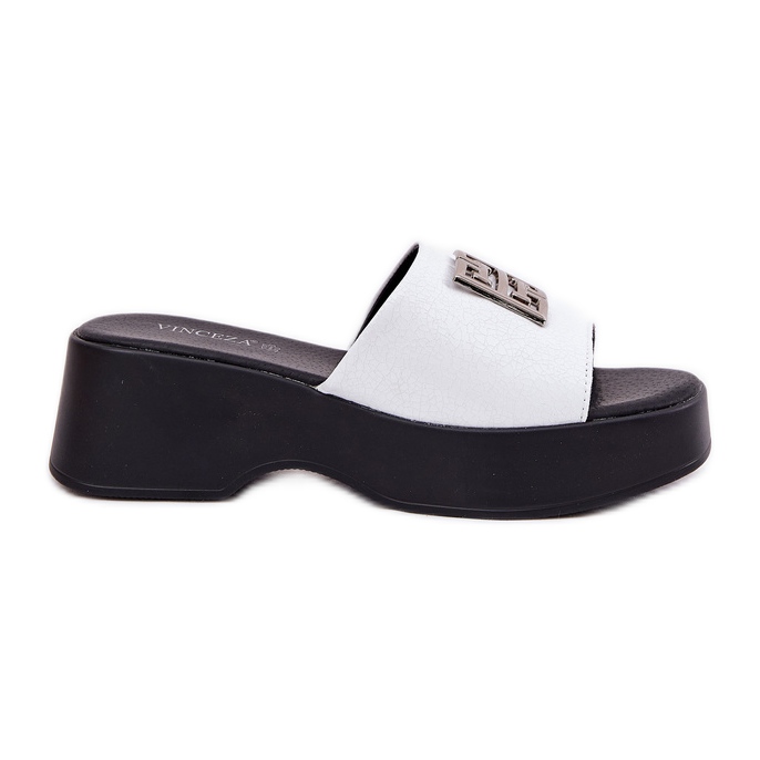 Flip -flops din piele feminină cu un alb Vinceza 79526