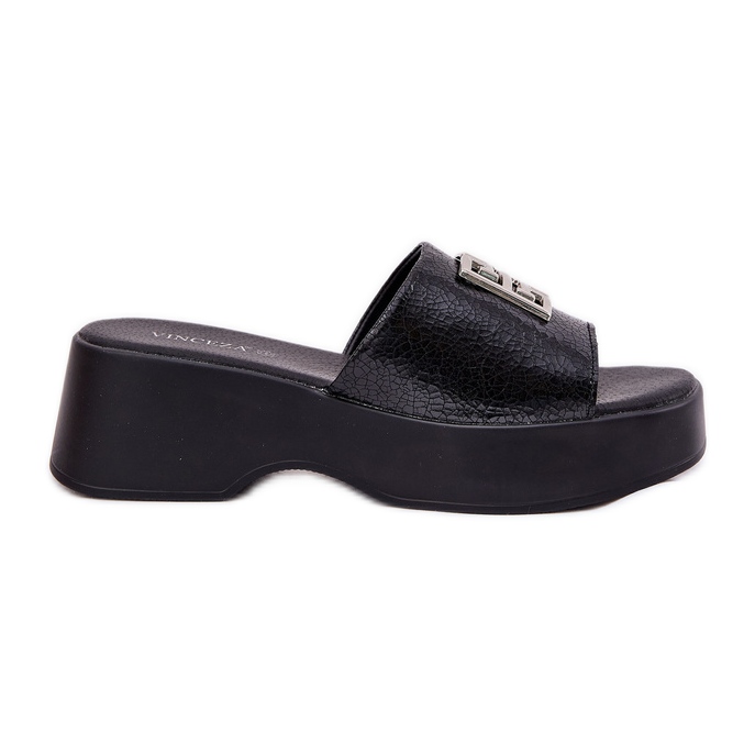 Vinceza Flip -flops din piele pentru femei cu decorare Vincez 79526 Negru