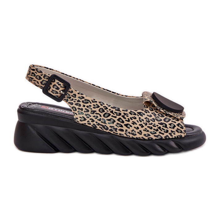 ARTIKER Sandale naturale din piele pentru un imprimeu de leopard pentru o pană Artker 56C2186 bej