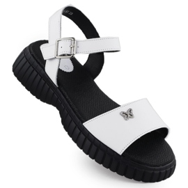 Sandale din piele pentru femei pe o talpă groasă cu un fluture alb Filippo DS6811