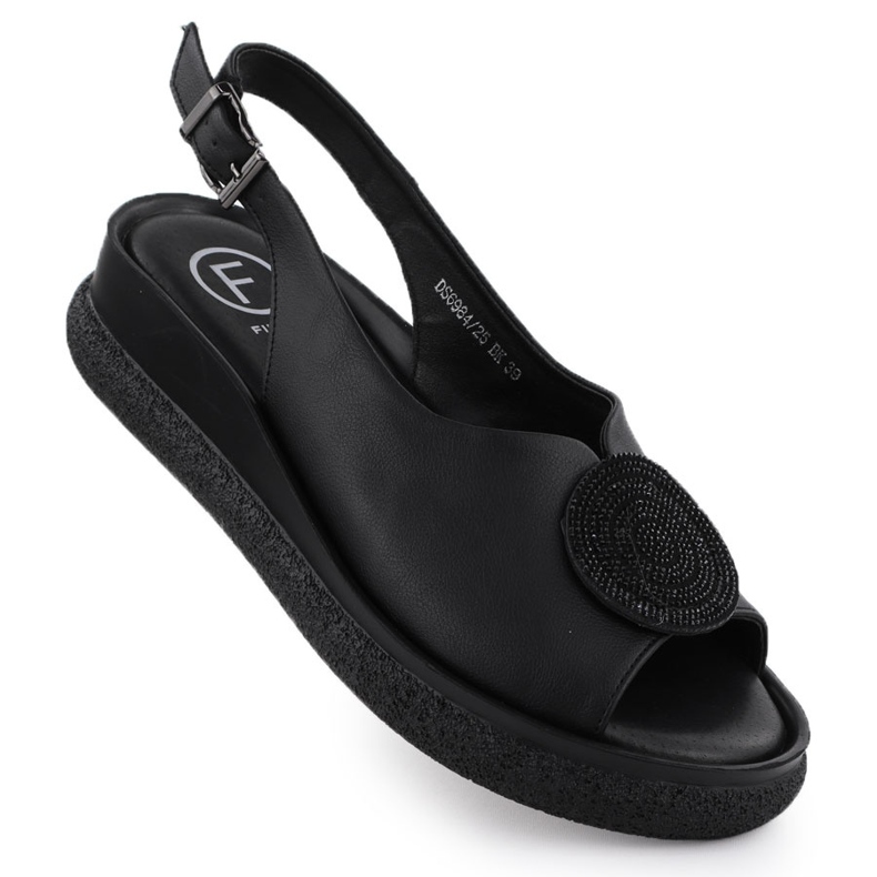 Sandale pentru femei din piele cu zirconi negri Filippo DS6984 negru