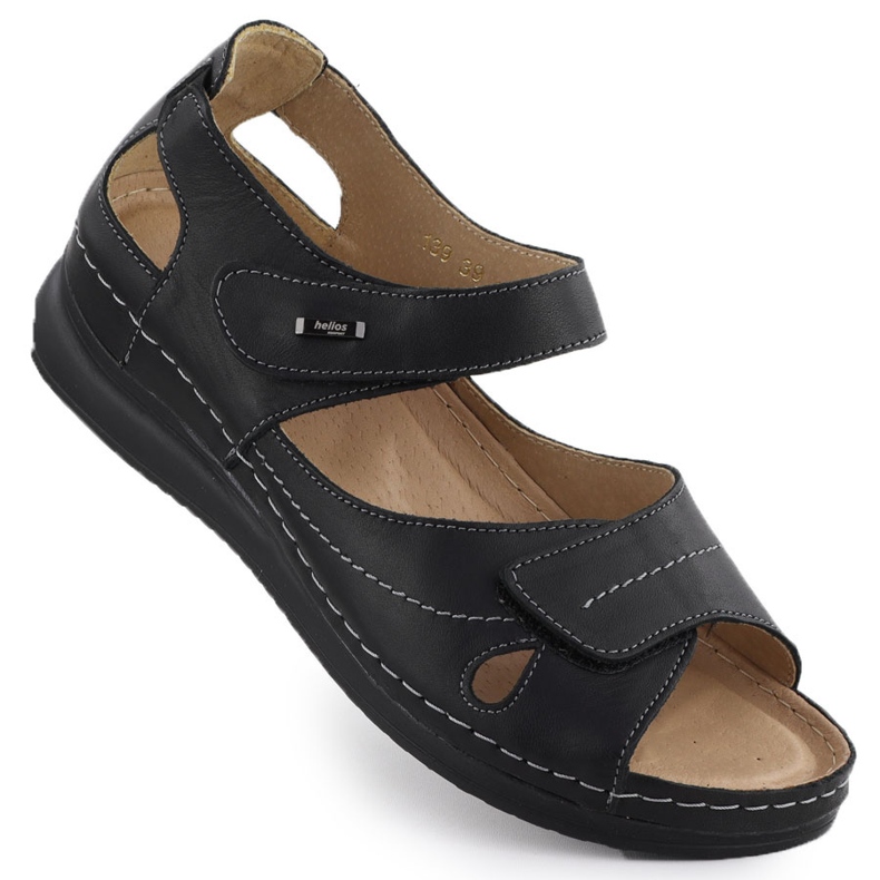 Helios Sandale velcro din piele confortabilă pentru femei negre 139 negru