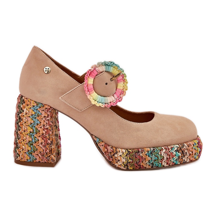 Pompe din piele de căprioară cu împletitură pe post și platformă Maciejka 06839-04 Beige bej