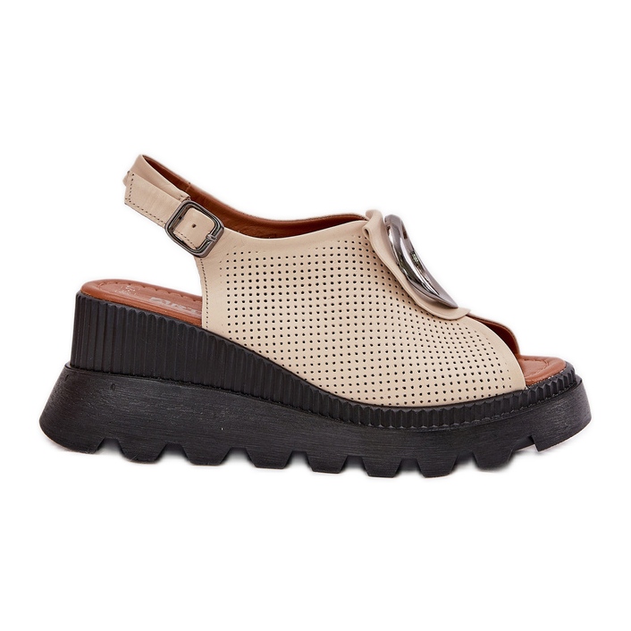 ARTIKER Sandale din piele pentru femei cu o pană cu decor Artker 56C0111 Beige bej