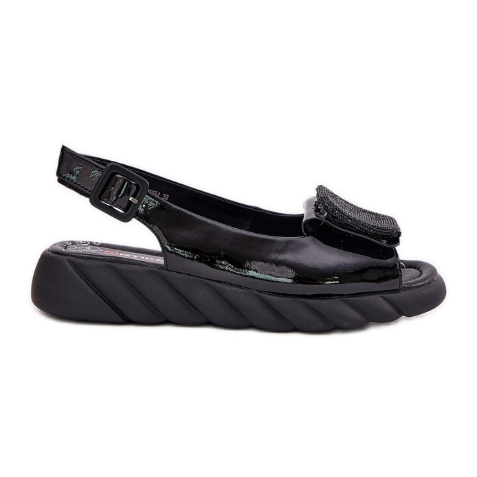 ARTIKER Sandale pentru femei lăcuite din piele cu o pană cu decorare artker 56c1564 negru