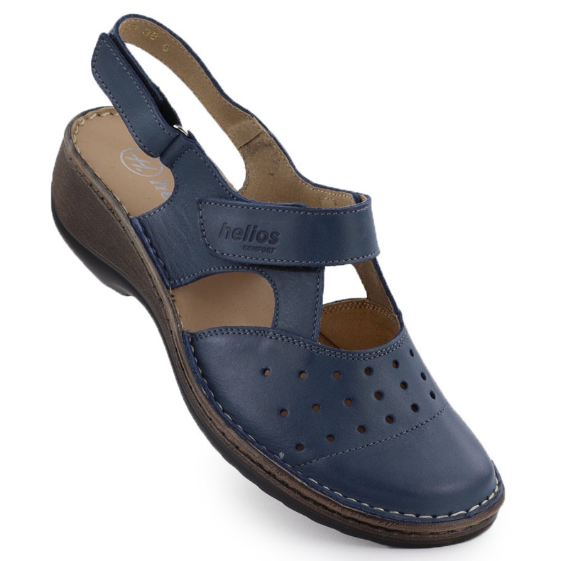 Sandale pentru femei confortabile din piele plină de albastru bleumarin Helios 150.041