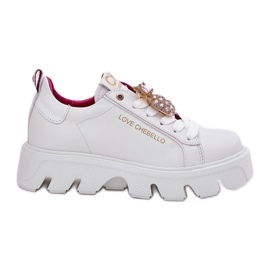 CheBello Adidași din piele cu o broșă decorativă Porabello 4651 Alb CheBello Adidași din piele cu o broșă decorativă Porabello 4651 Alb
