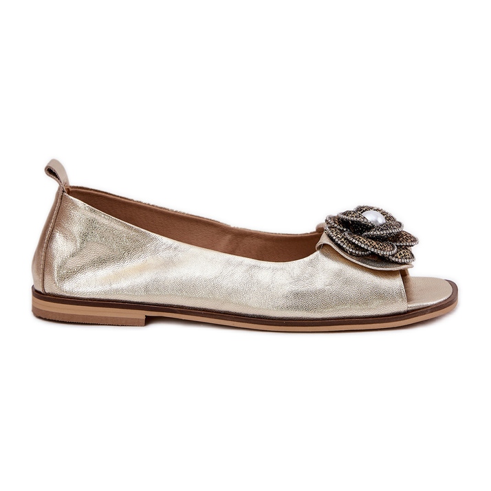 Zazoo Balerine din piele cu degete goale și o floare zlotys zloty de aur Zazoo Balerine din piele cu degete goale și o floare zlotys zloty de aur