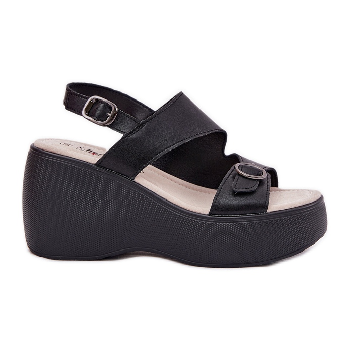 S.Barski Sandale de piele pentru femei pe pană și platformă S. Barski LR51-540 Negru