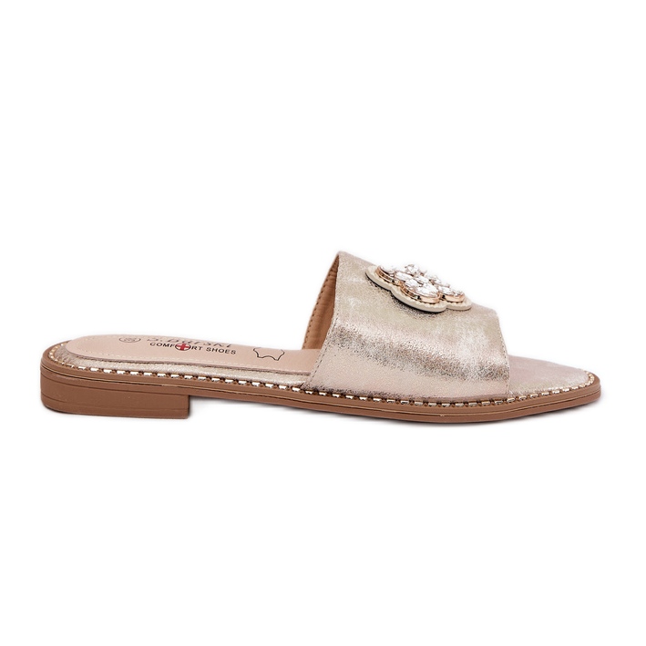 S.Barski Flip-flops pentru femei cu toc plat cu un detaliu decorativ S. Barski KV51-087 PLN de aur