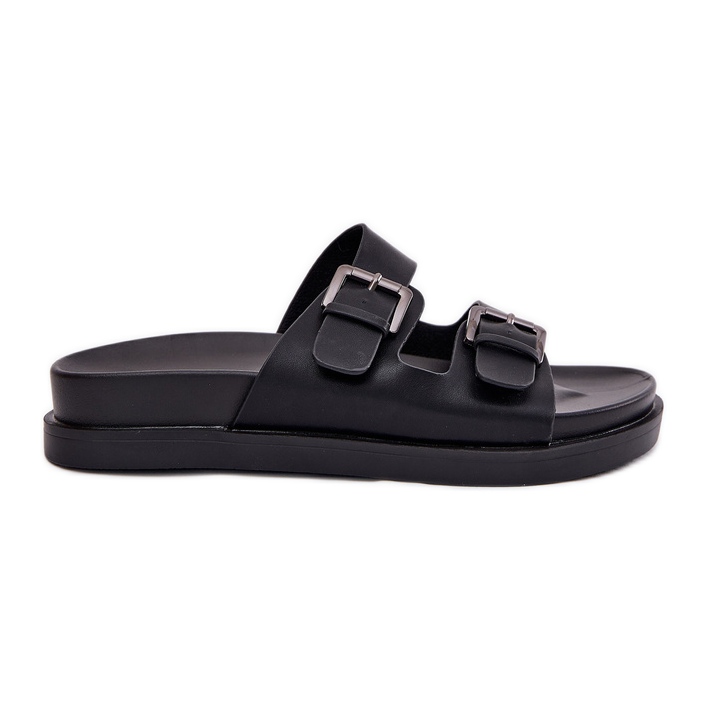 EVento Papuci pentru femei cu catarame de aur catarame negre negru EVento Papuci pentru femei cu catarame de aur catarame negre negru