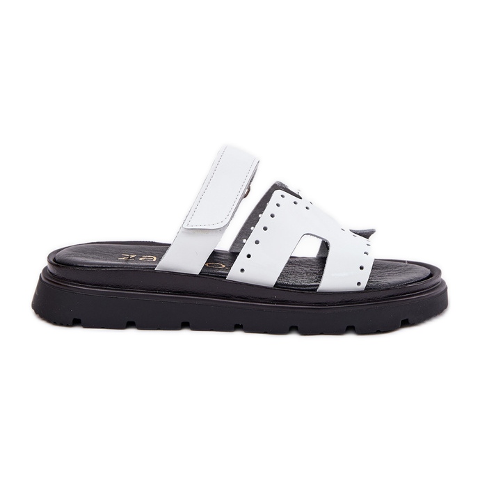 Flip -flops din piele vopsită pentru femei pe platforma albă Zazoo 40440