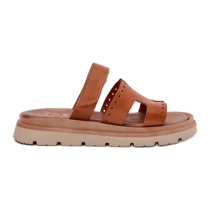 Flip -uri din piele naturală pentru femei pe platforma Zazoo 40440 Brown maro