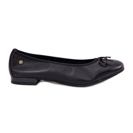 Ballerinas din piele pentru femei Maciejka P6800-01 Negru cu un arc