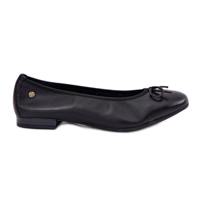 Ballerinas din piele pentru femei Maciejka P6800-01 Negru cu un arc