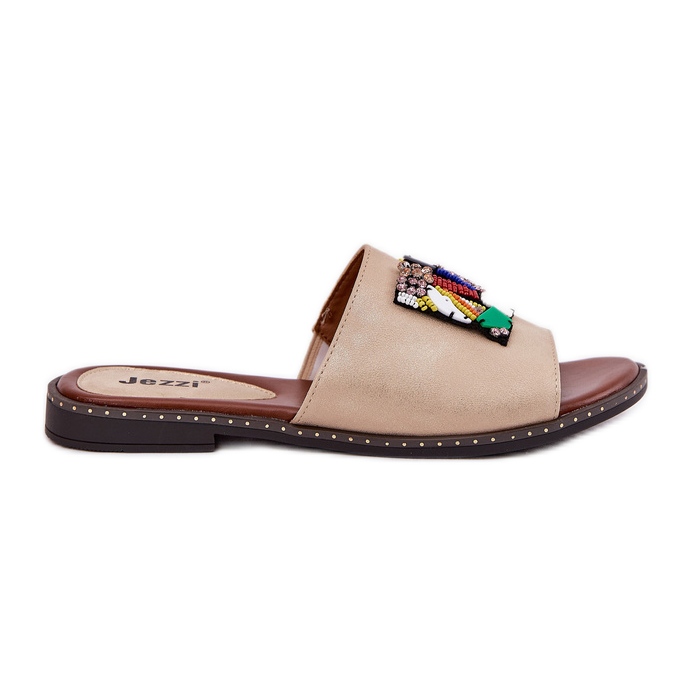 Jezzi Flip -flop -uri pentru femei cu lac plat cu ornament de aur