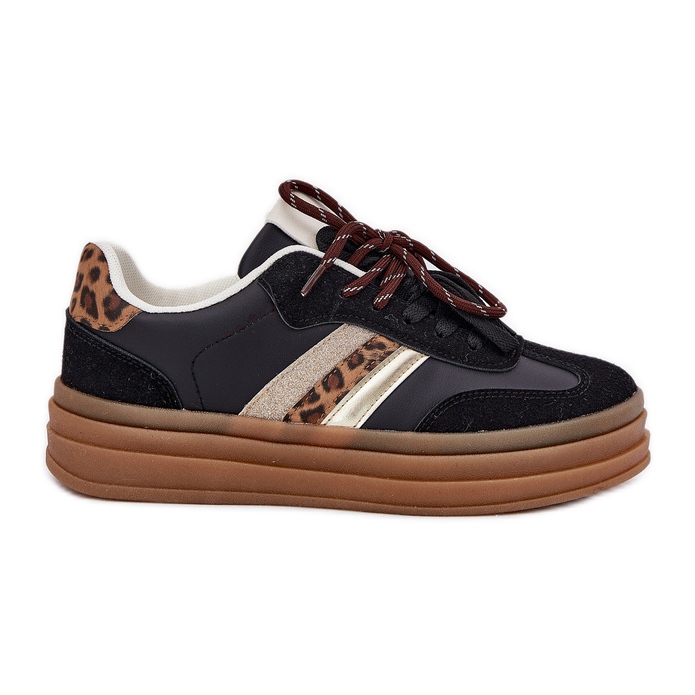Inna Adidași pentru femei pe platformă cu imprimeu cu leopard negru cu dantelă dublă Inna Adidași pentru femei pe platformă cu imprimeu cu leopard negru cu dantelă dublă