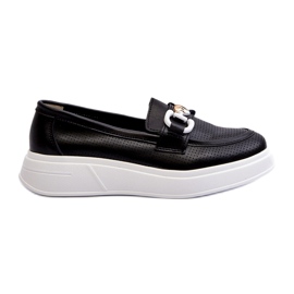 S.Barski Plăcile din piele pentru femei pe platforma Czarne S. Barski LR720 cu un ornament negru