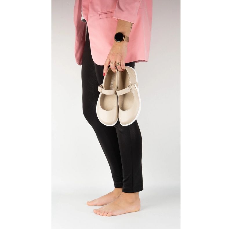 Balerinas pentru femei desculță Olivier 1770POL Pantofi din piele cu cataramă bej