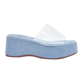 Inna Flip -flops pentru femei cu o centură transparentă pe pană. albastru