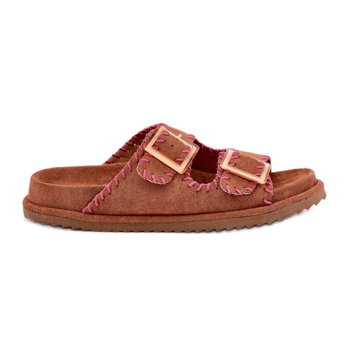 Inna Flip -flops pentru femei cu catarame și cămilă decorativă maro