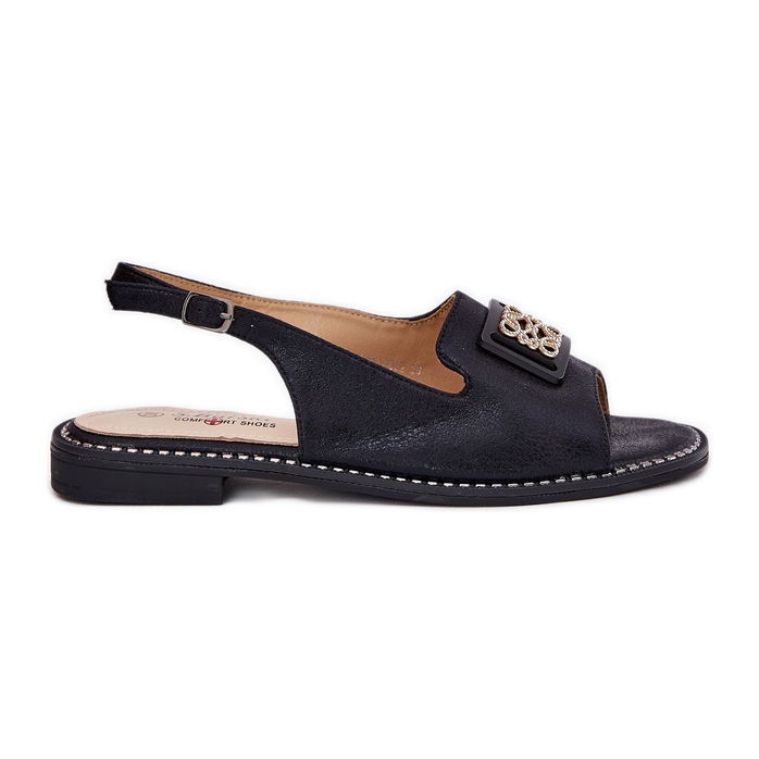 S.Barski Sandale plate pentru femei elegante cu un ornament de S. Barski KV51-082 Negru