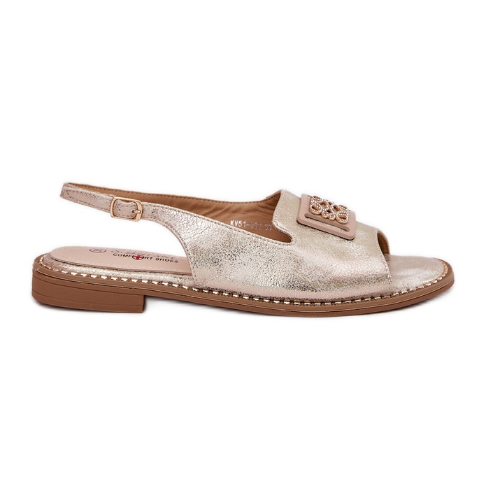 S.Barski Sandale plate pentru femei elegante cu un ornament de S. Barski KV51-082 Aur de aur