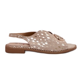 S.Barski Sandale din piele cu toc plat cu un ornament de S. Barski KV51-094 PLN de aur