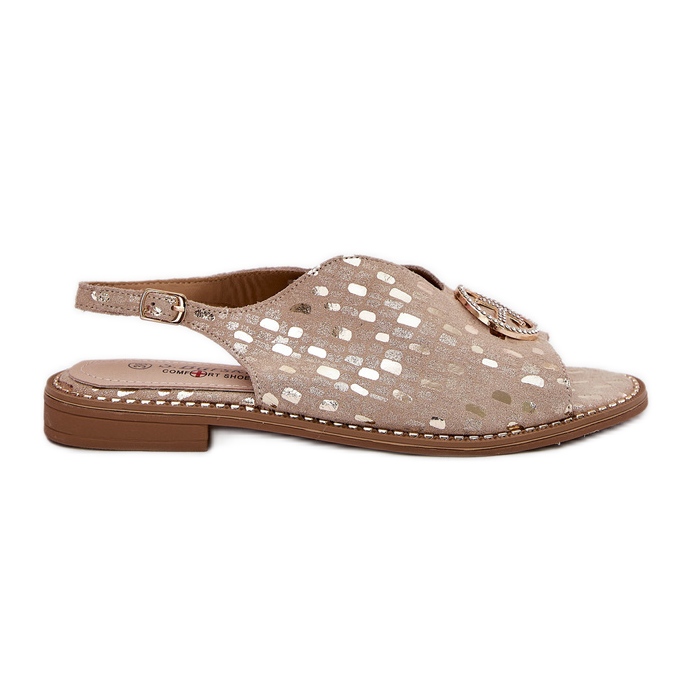 S.Barski Sandale din piele cu toc plat cu un ornament de S. Barski KV51-094 PLN de aur